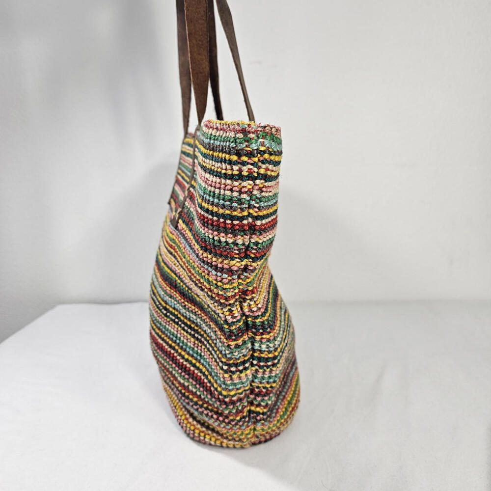 Fabindia Multi Colored Jute And Leather Tote Shoulder Bag Purse - Picture 3 of 11